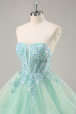 Green A Line Strapless Sequins Corset Long Prom Dress with Lace Up Back