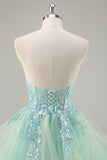 Green A Line Strapless Sequins Corset Long Prom Dress with Lace Up Back