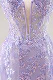 Lilac Mermaid Strapless Corset Long Prom Dress With Slit