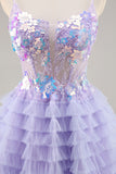 Purple A-Line Sequins Tulle Corset Short Homecoming Dress with Ruffles