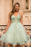 Cute Green A Line Tulle Homecoming Dress with Appliques