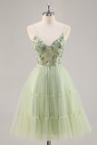 Cute Green A Line Tulle Homecoming Dress with Appliques