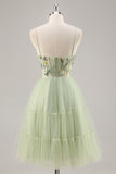 Green A-Line Floral Embroidered Short Homecoming Dress with Beading