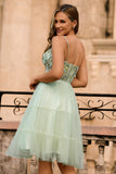 Cute Green A Line Tulle Homecoming Dress with Appliques