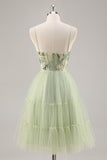 Cute Green A Line Tulle Homecoming Dress with Appliques