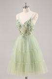 Green A-Line Floral Embroidered Short Homecoming Dress with Beading