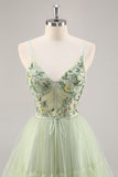 Green A-Line Floral Embroidered Short Homecoming Dress with Beading