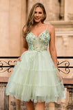 Cute Green A Line Tulle Homecoming Dress with Appliques