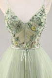 Green A-Line Floral Embroidered Short Homecoming Dress with Beading
