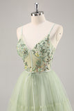 Green A-Line Floral Embroidered Short Homecoming Dress with Beading