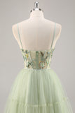 Green A-Line Floral Embroidered Short Homecoming Dress with Beading