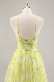 Yellow Green A-Line Cut Out Floral Long Prom Dress