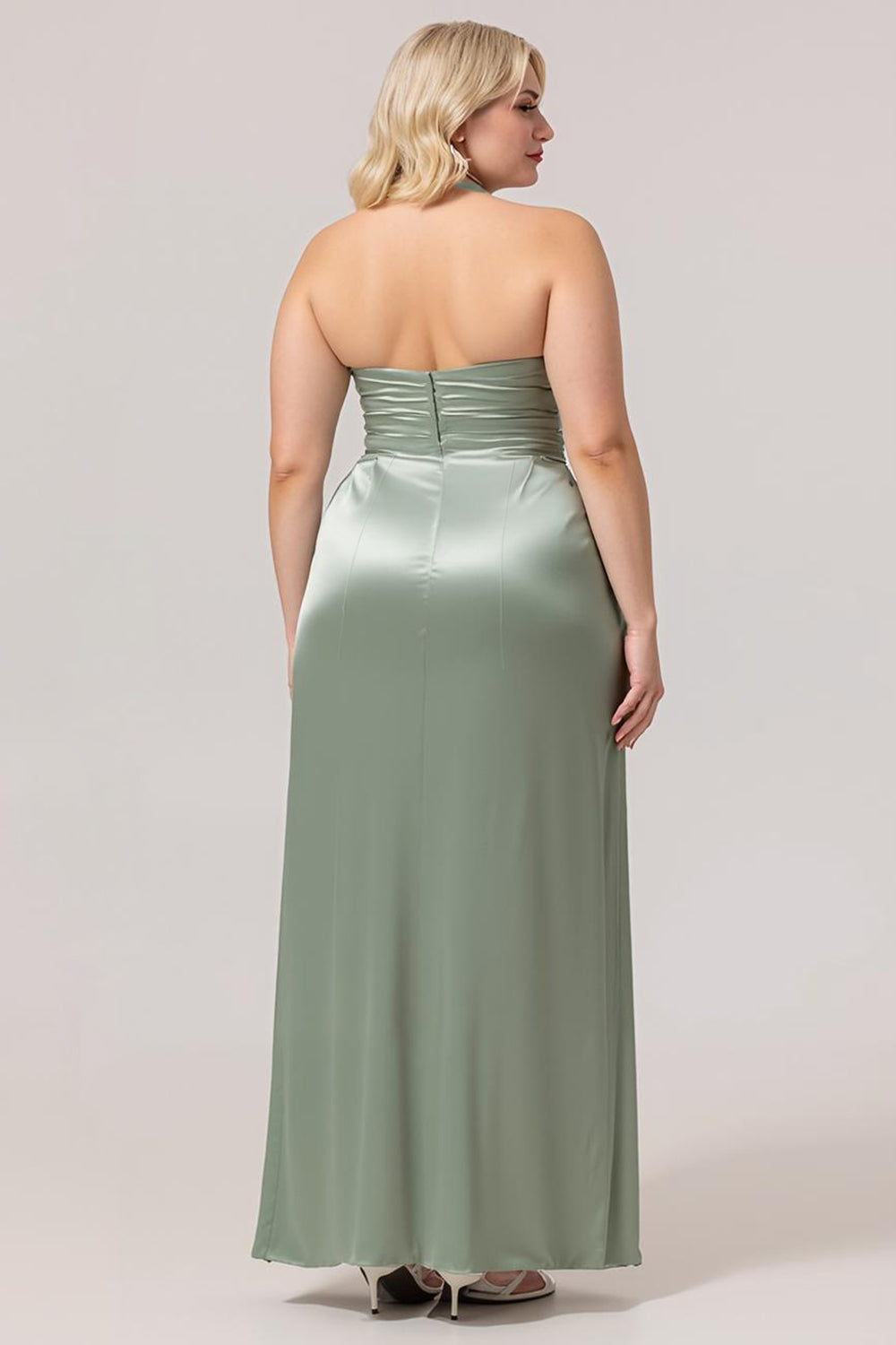 WEDTREND Women Plus Size Sage Green Long Bridesmaid Dress with Side Slit Sheath Satin High Neck Backless Wedding Guest Dress WEDTREND Women Plus Size Sage Green Long Bridesmaid Dress with Side Slit Sheath Satin High Neck Backless Wedding Guest Dress