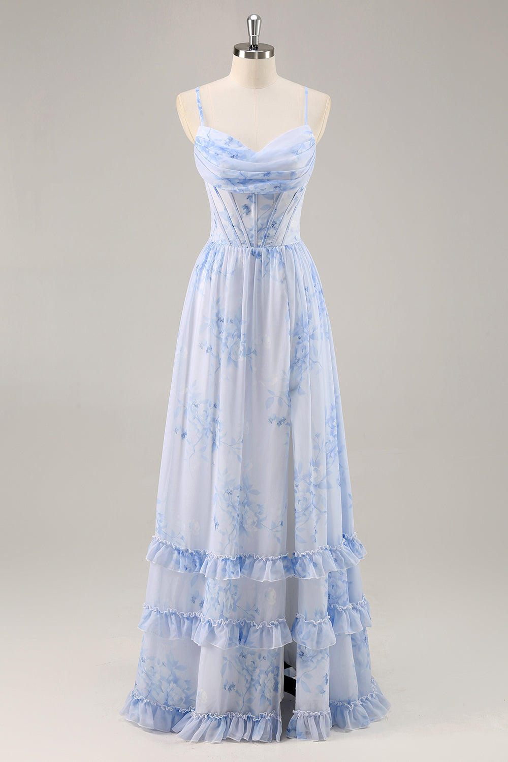 Wedtrend Women Blue Floral Long Bridesmaid Dress with Slit A-Line Cowl Neck Corset Lace Up Back Wedding Guest Dress with Ruffles WEDTREND Wedtrend Women Blue Floral Long Bridesmaid Dress with Slit A-Line Cowl Neck Corset Lace Up Back Wedding Guest Dress with Ruffles WEDTREND