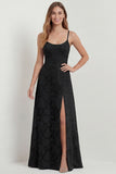 Dusty Blue A-Line Floral Burnout Maxi Bridesmaid Dress with Slit
