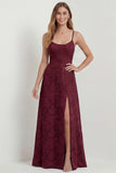 Dusty Blue A-Line Floral Burnout Maxi Bridesmaid Dress with Slit