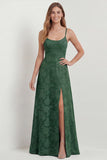 Dusty Blue A-Line Floral Burnout Maxi Bridesmaid Dress with Slit