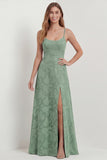 Dusty Blue A-Line Floral Burnout Maxi Bridesmaid Dress with Slit
