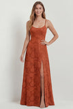 Dusty Blue A-Line Floral Burnout Maxi Bridesmaid Dress with Slit