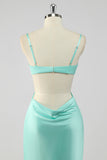 Mint Green Sheath Spaghetti Straps Long Bridesmaid Dress with Open Back