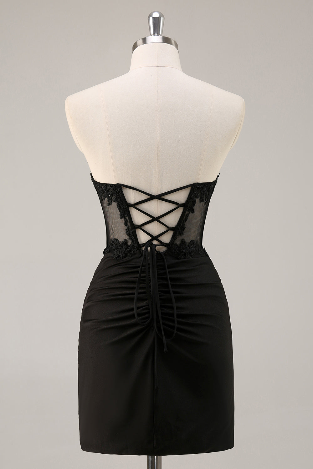WEDTREND Women Black Short Tight Homecoming Dress Strapless Corset Ruched Sequins Cocktail Dress