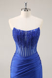 Royal Blue Strapless Corset Ruched Sequins Short Tight Homecoming Dress