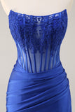 Royal Blue Strapless Corset Ruched Sequins Short Tight Homecoming Dress