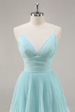 A-Line Spaghetti Straps Pleated Tiered Floor Length Chiffon Bridesmaid Dress