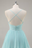 A-Line Spaghetti Straps Pleated Tiered Floor Length Chiffon Bridesmaid Dress