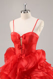 Red A Line Corset Keyhole Ruffle Short Homecoming Dress With Bows