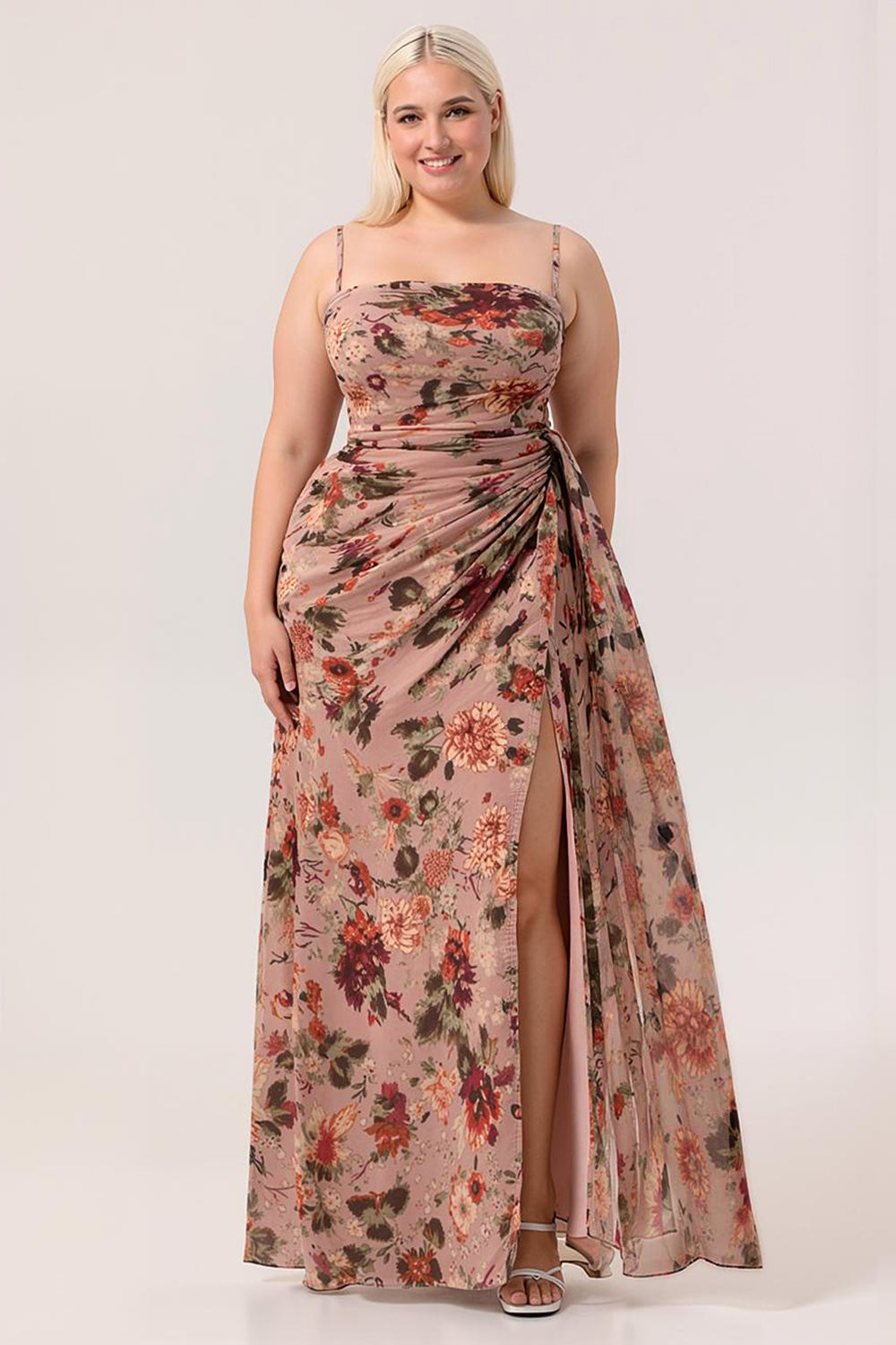 Wedtrend Women Plus Size Dusty Rose Flower Long Bridesmaid Dress with Slit Fitted Corset Ruched Streamer Chiffon Wedding Guest Dress WEDTREND Wedtrend Women Plus Size Dusty Rose Flower Long Bridesmaid Dress with Slit Fitted Corset Ruched Streamer Chiffon Wedding Guest Dress WEDTREND