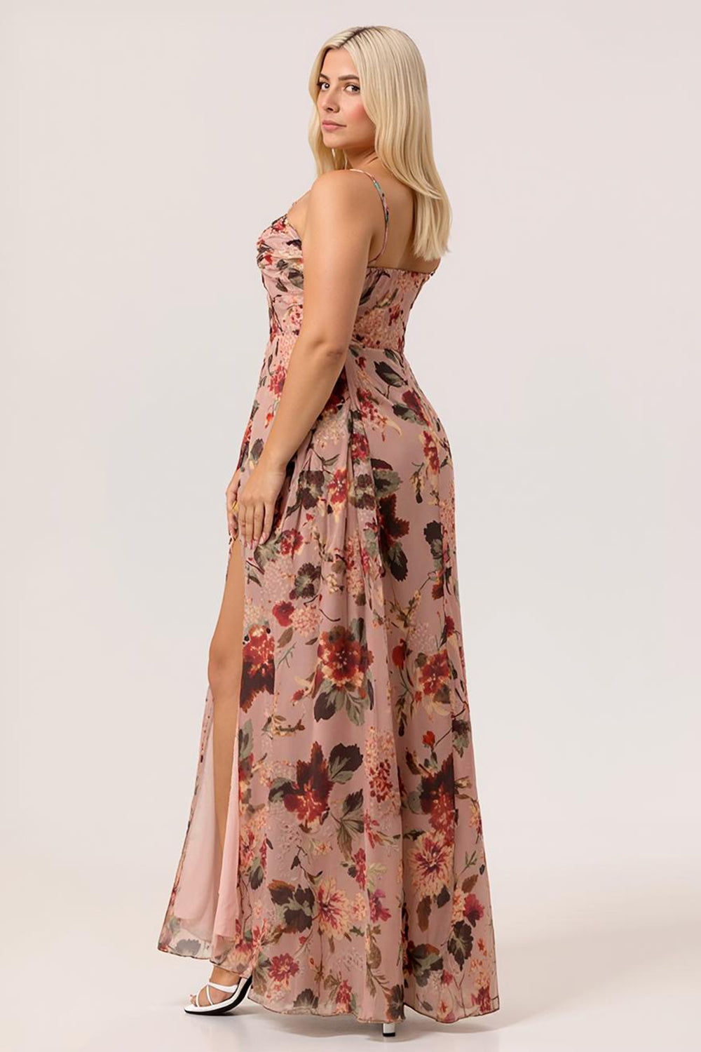 Wedtrend Women Plus Size Dusty Rose Flower Long Bridesmaid Dress with Slit Fitted Corset Ruched Streamer Chiffon Wedding Guest Dress WEDTREND Wedtrend Women Plus Size Dusty Rose Flower Long Bridesmaid Dress with Slit Fitted Corset Ruched Streamer Chiffon Wedding Guest Dress WEDTREND