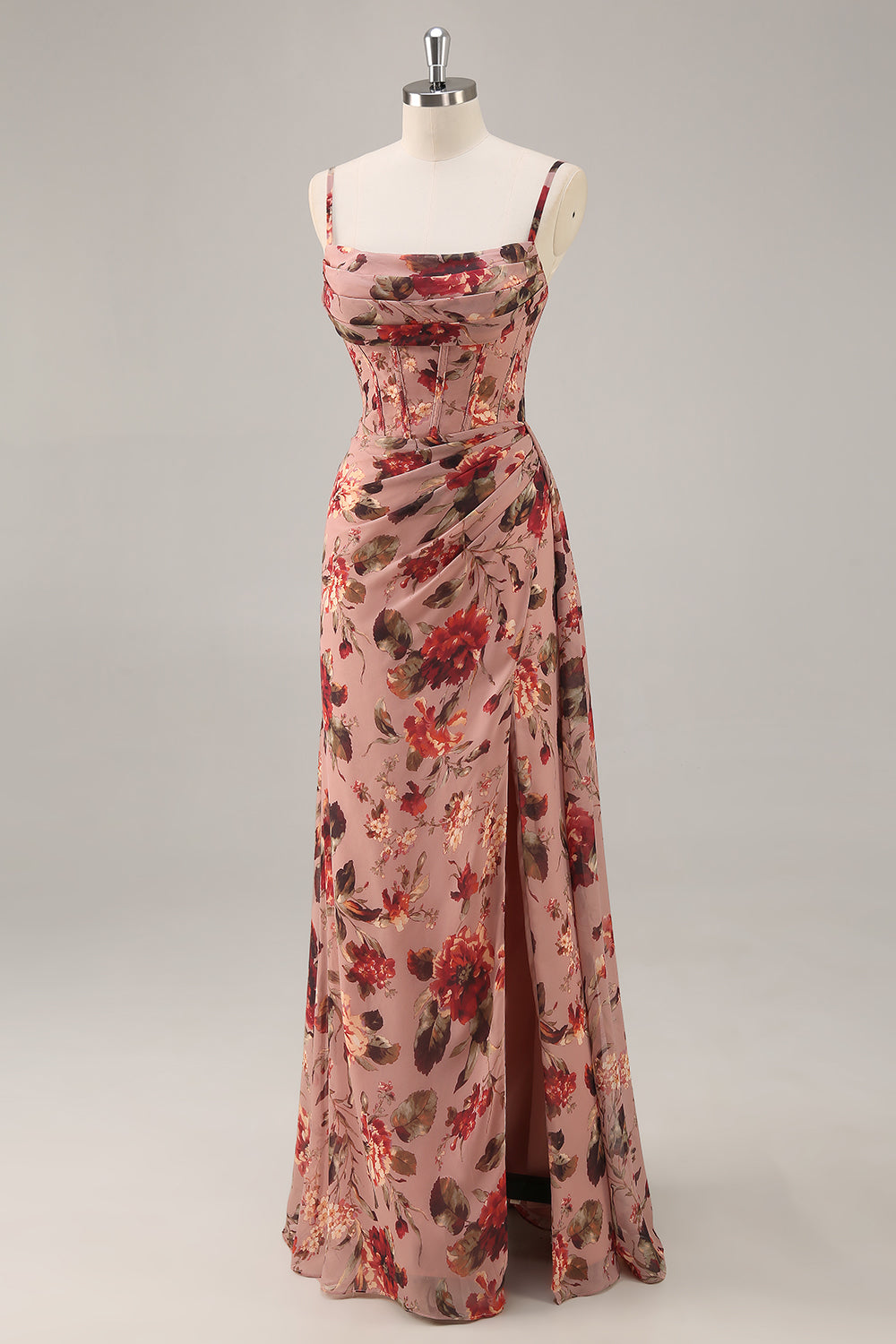 Wedtrend Women Plus Size Dusty Rose Flower Long Bridesmaid Dress with Slit Fitted Corset Ruched Streamer Chiffon Wedding Guest Dress WEDTREND Wedtrend Women Plus Size Dusty Rose Flower Long Bridesmaid Dress with Slit Fitted Corset Ruched Streamer Chiffon Wedding Guest Dress WEDTREND