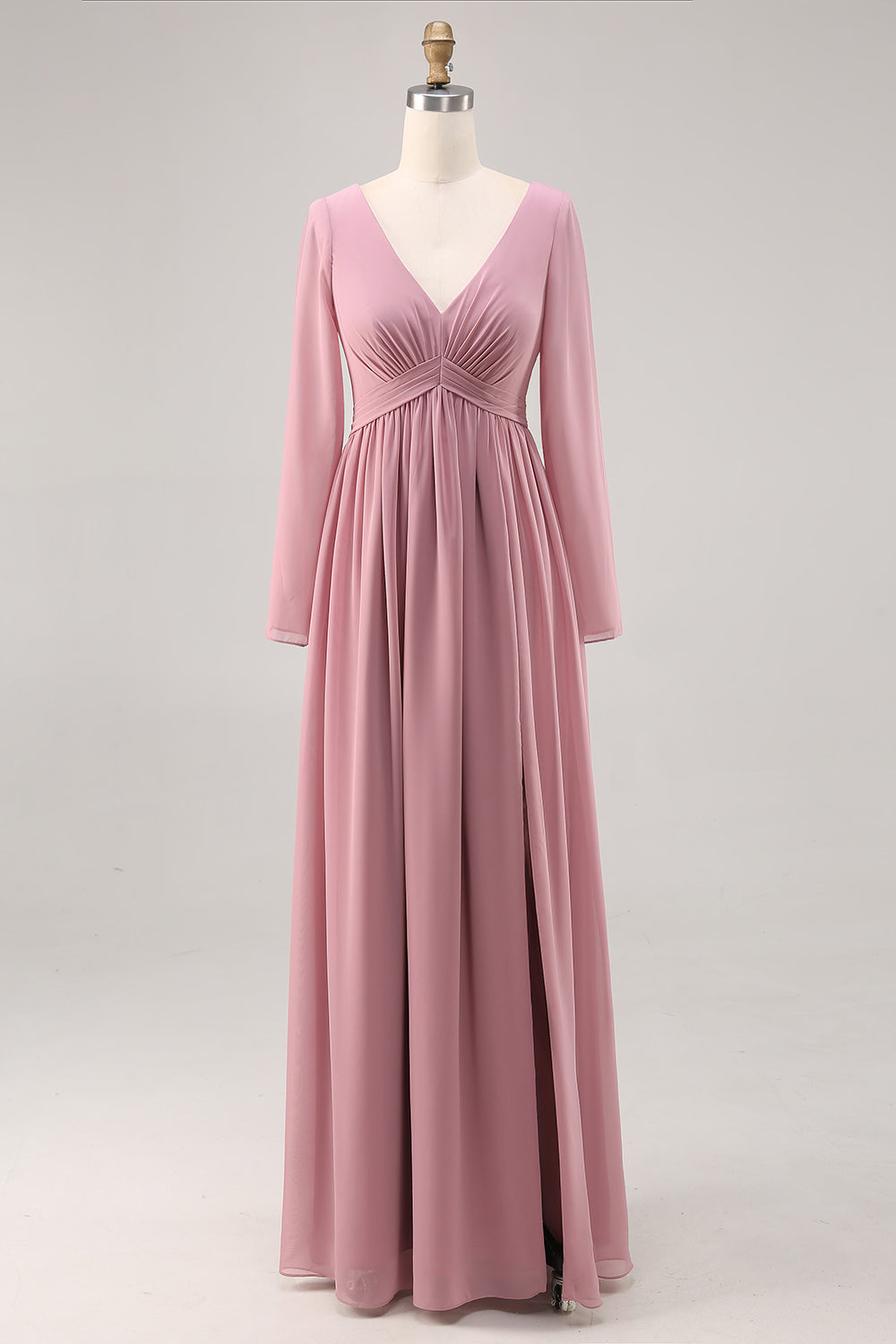 Wedtrend Women Dusty Rose Bridesmaid Dress with Slit Long Sleeve Ruched A Line Wedding Guest Dress WEDTREND Wedtrend Women Dusty Rose Bridesmaid Dress with Slit Long Sleeve Ruched A Line Wedding Guest Dress WEDTREND