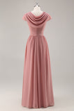 Dusty Rose A Line V Neck Chiffon Long Bridesmaid Dress