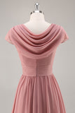 Dusty Rose A Line V Neck Chiffon Long Bridesmaid Dress