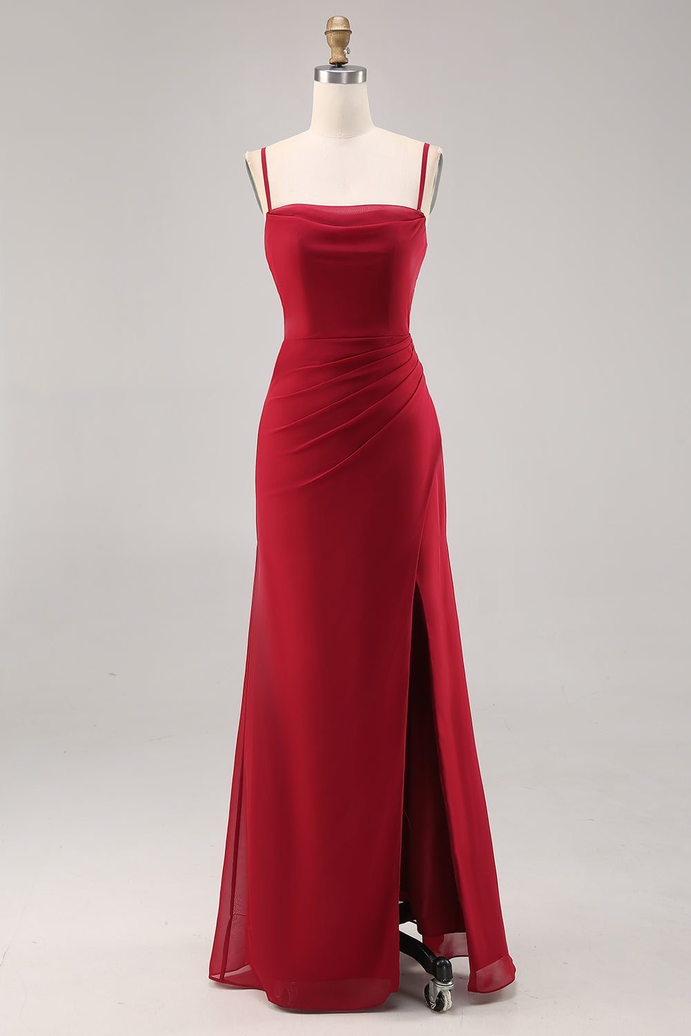 Wedtrend Women Dark Red Bridesmaid Dress with Slit Sheath Ruched Spaghetti Straps Long Wedding Party Dress WEDTREND Wedtrend Women Dark Red Bridesmaid Dress with Slit Sheath Ruched Spaghetti Straps Long Wedding Party Dress WEDTREND