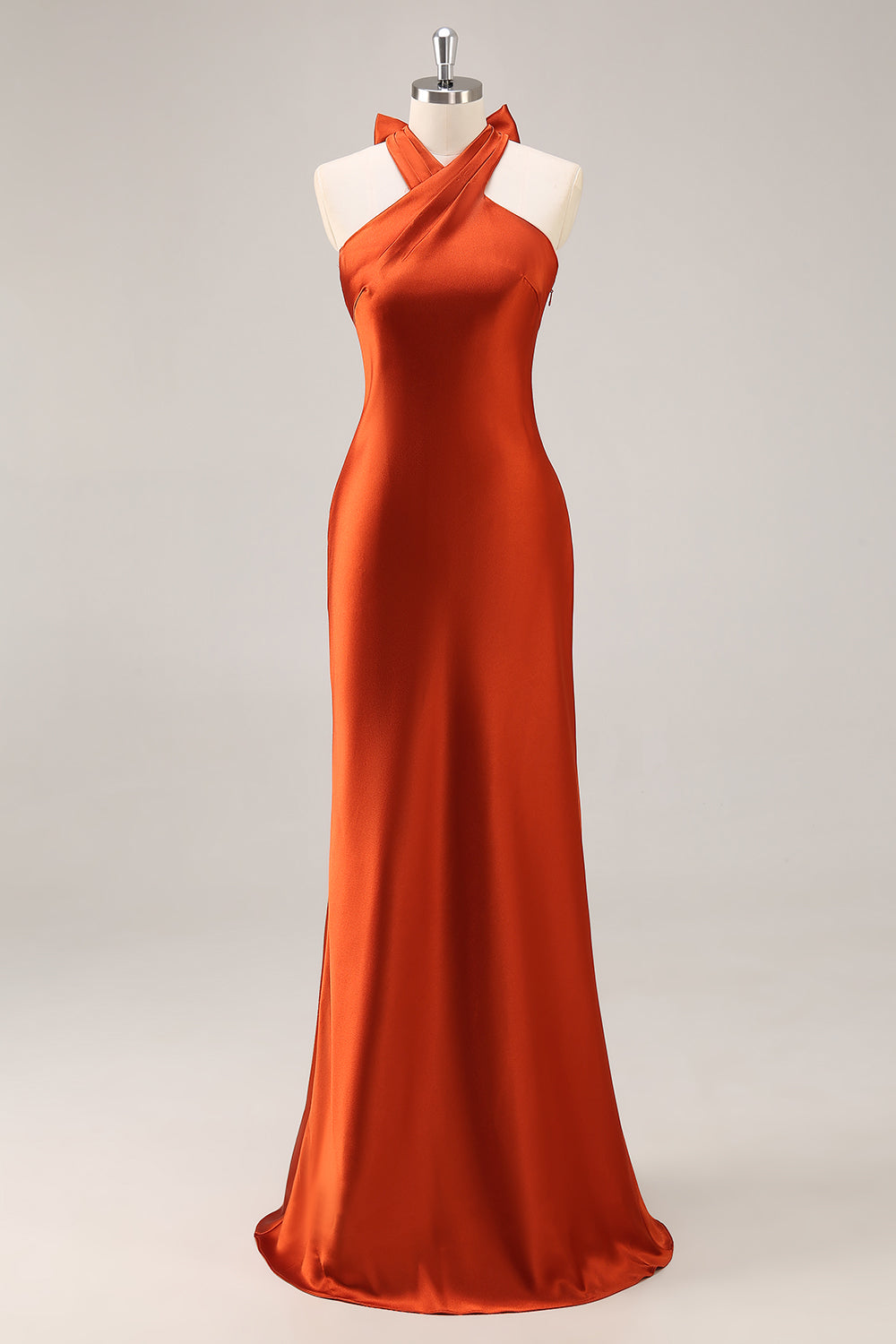 Wedtrend Women Rust Long Bridesmaid Dress with Lace Up Back Sheath Halter Satin Wedding Guest Dress WEDTREND Wedtrend Women Rust Long Bridesmaid Dress with Lace Up Back Sheath Halter Satin Wedding Guest Dress WEDTREND