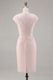 Candy Pink Sheath Ruffled Midi Mother Of Bride Dress