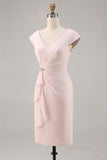 Candy Pink Sheath Ruffled Midi Mother Of Bride Dress