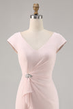 Candy Pink Sheath Ruffled Midi Mother Of Bride Dress