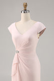 Candy Pink Sheath Ruffled Midi Mother Of Bride Dress