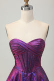 Metallic Dark Purple A-Line Strapless Short Homecoming Dress