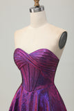 Metallic Dark Purple A-Line Strapless Short Homecoming Dress