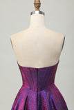 Metallic Dark Purple A-Line Strapless Short Homecoming Dress