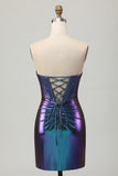 Metallic Strapless Cut Out Corset Blue Purple Short Homecoming Dress