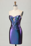 Metallic Strapless Cut Out Corset Blue Purple Short Homecoming Dress
