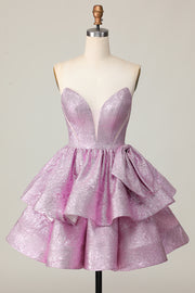 Light Purple A Line Strapless Short Homecoming Dress with Bow