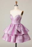 Light Purple A Line Strapless Short Homecoming Dress with Bow