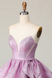 Light Purple A Line Strapless Short Homecoming Dress with Bow
